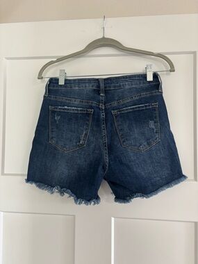 Kancan Classic Dark Blue Denim Women’s Frayed Hem Shorts